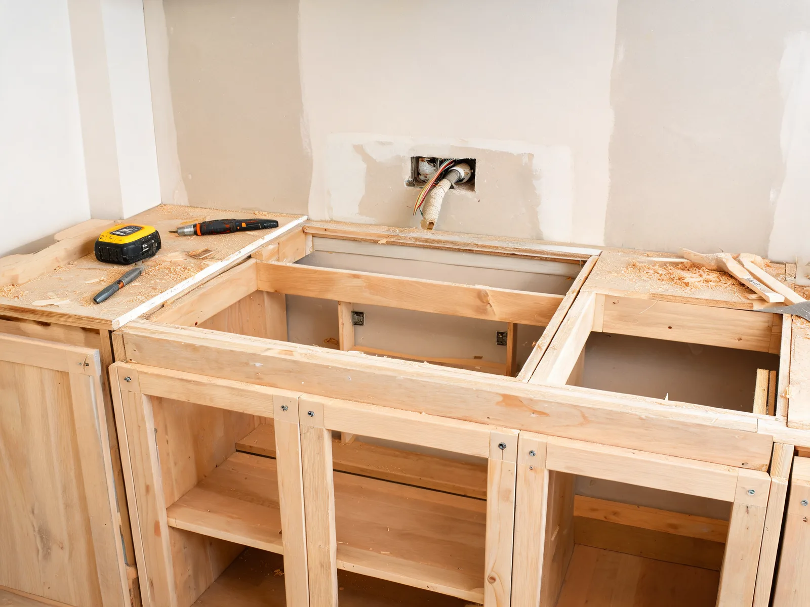 Detalje af bordpladesamling ved køkkenrenovering i Esbjerg